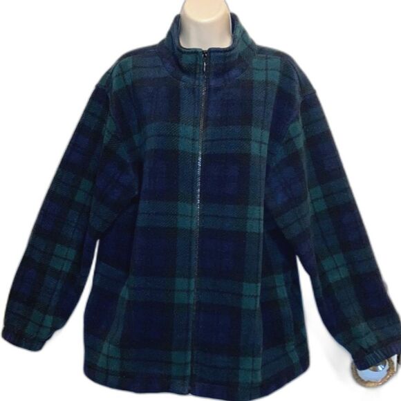 KAREN SCOTT Green Black Fleece Plaid Zippered Jacket with pockets Womens Large - Picture 2 of 10